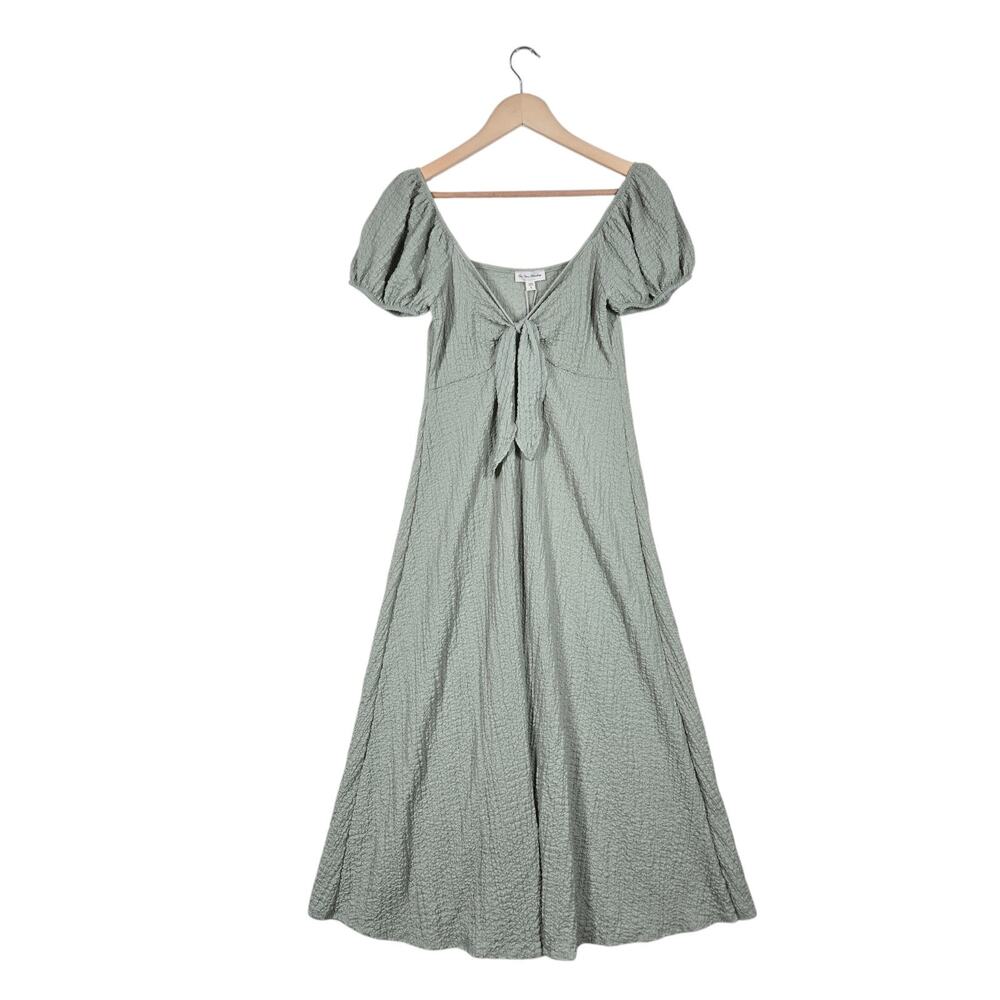 See You Monday Midi Dress L Green Puff Sleeve Milkmaid Cottagecore Garden Party